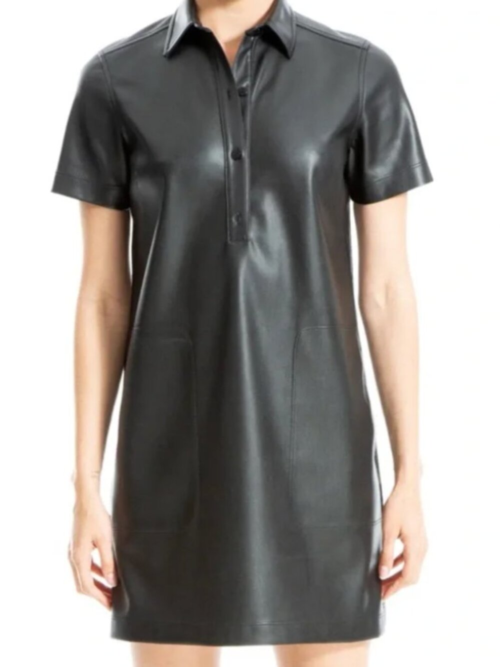 MAX STUDIO Faux Leather Short Sleeve Shirtdress Black Size M